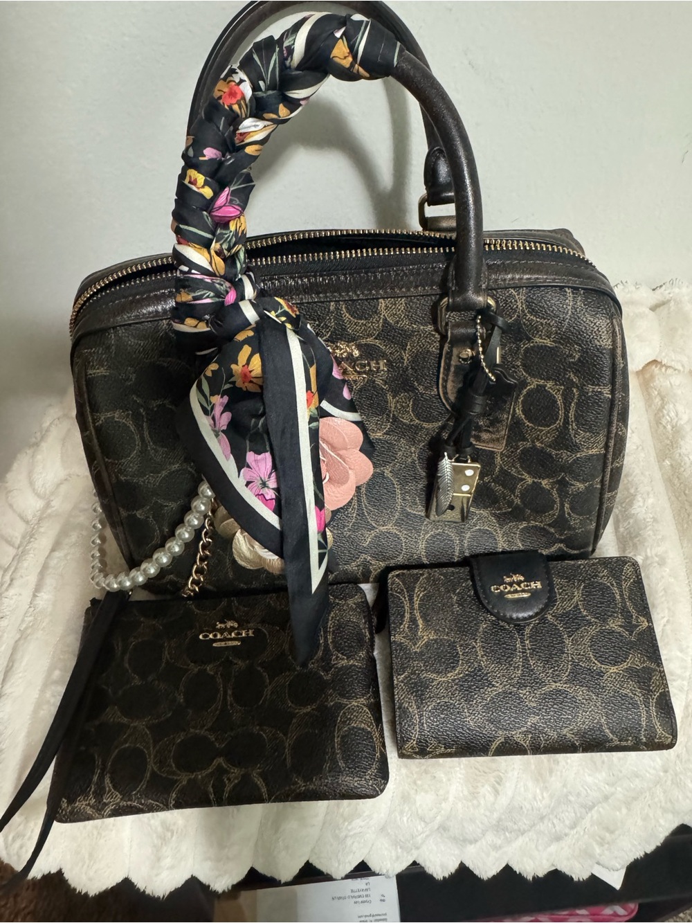 Coach loved Signature Rowan Satchel, wallet & corner zip wristlet BUNDLE